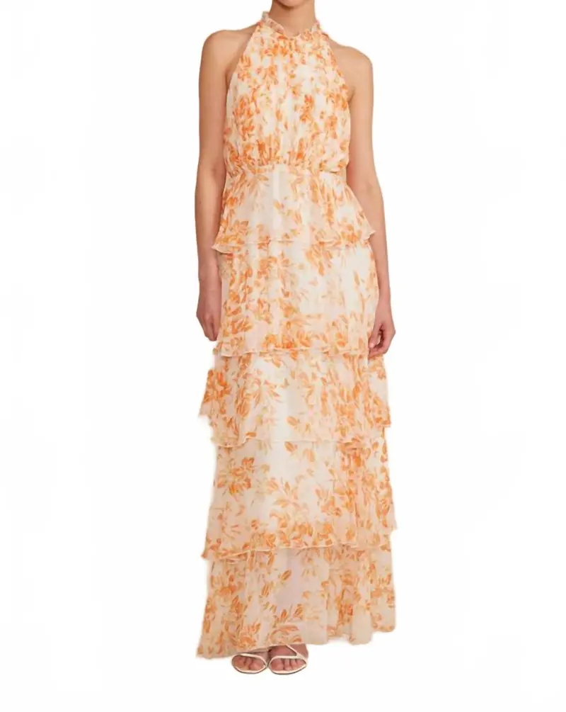 Mari Tiered Dress In Orange Floral 1