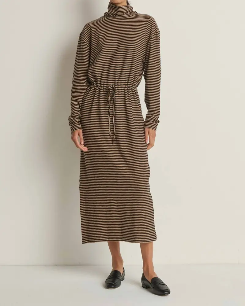 Mariel Long Sleeve Midi Dress In Mini Cocoa Stripe 1