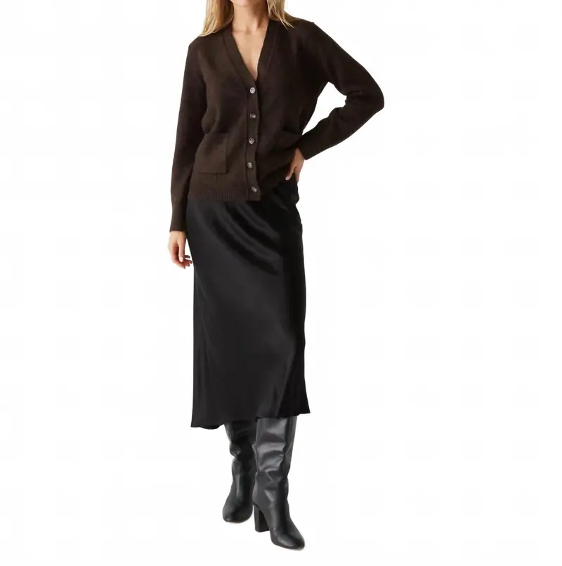Mariko Long Sleeve Cardigan In Brown 1