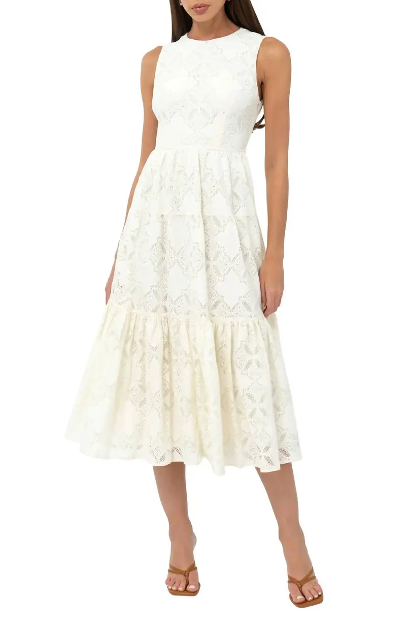 Marina Lace Midi Dress In Cream 1