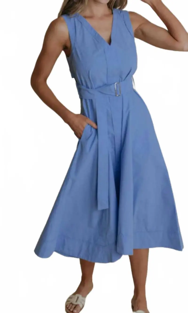 Market V Neck Midi Dress In French Blue 1