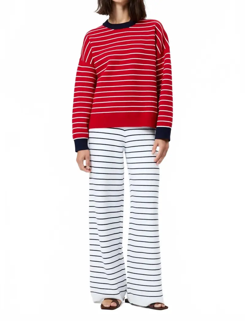 Marley Knit Striped Crew Neck Sweater In Crimson Red/ White 1