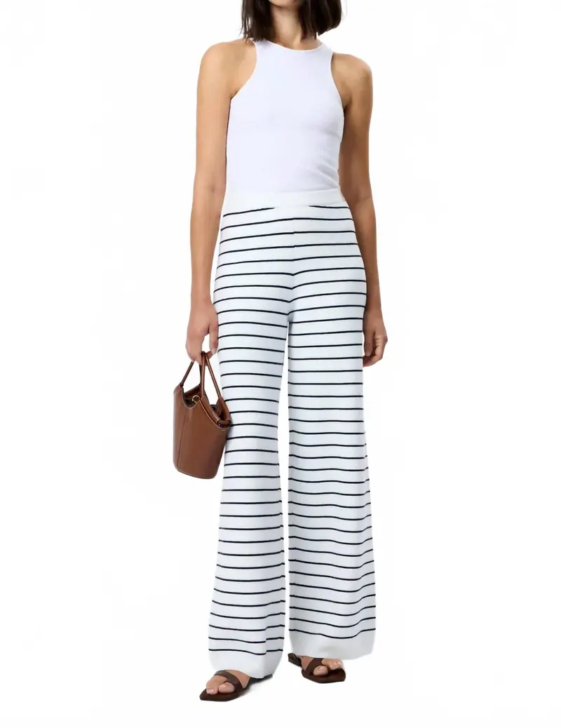 Marley Knit Striped Wide Leg Pants In White 1