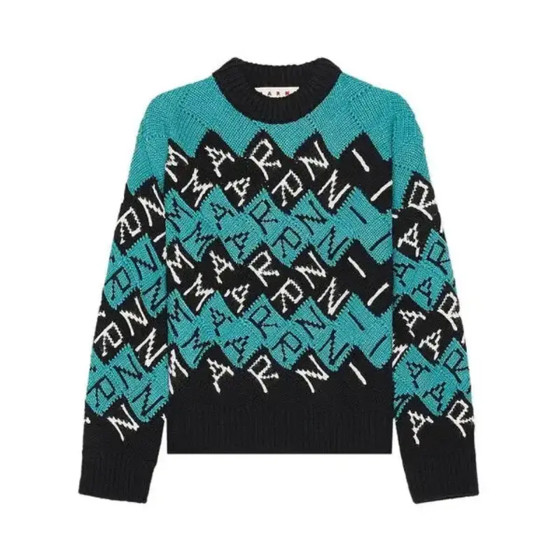 Marni 3D Blocks Logo Knit Wool Sweater - Black 1