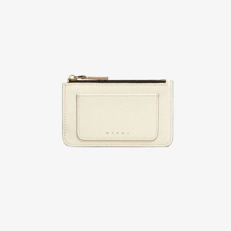 Marni Saffiano Leather Card Case - Talc Grey 1