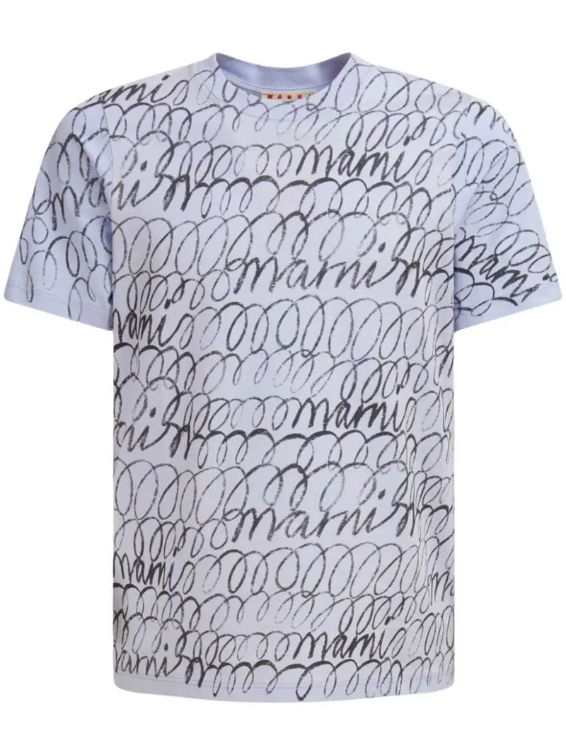 Marni Scribbled Motif Organic Cotton T-Shirt - Illusion Blue 1
