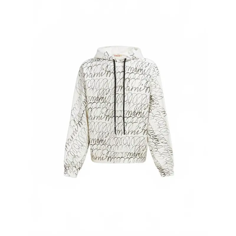 Marni Scribbled Organic Cotton Motif Hoodie - Natural White 1