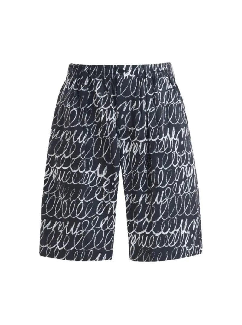 Marni Scribbled Popeline Drawstring Shorts - Black 1
