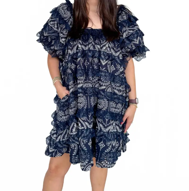 Marnie Lace-Trimmed Boho Dress In Blue 1