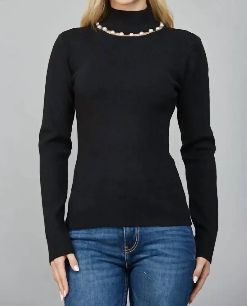Marta Pearl Turtleneck Top In Black 1