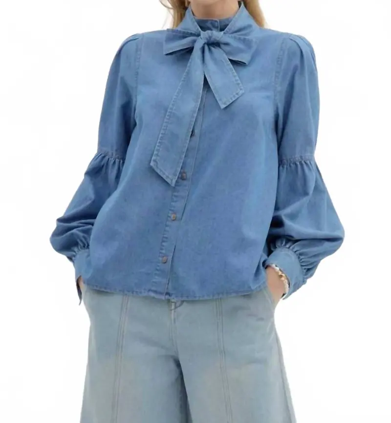 Martina Balloon Sleeve Button Down Tencel Shirt In Chambray 1