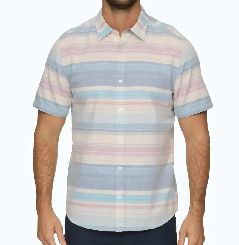 Mason Short Sleeve Striped Shirt In Blue 1