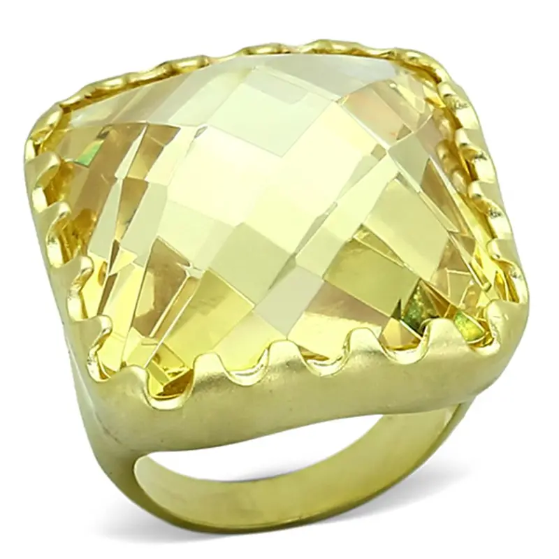 Matte Gold Brass Ring With Aaa Grade Cz In Citrine Yellow 1