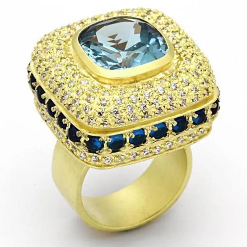 Matte Gold Brass Ring With Synthetic Spinel In London Blue 1