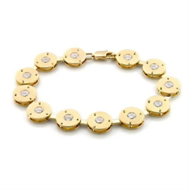 Matte Gold & Gold Brass Bracelet With Aaa Grade Cz In Clear 1