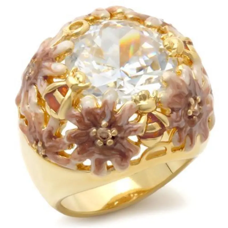 Matte Gold & Gold Brass Ring With Aaa Grade Cz In Clear 1