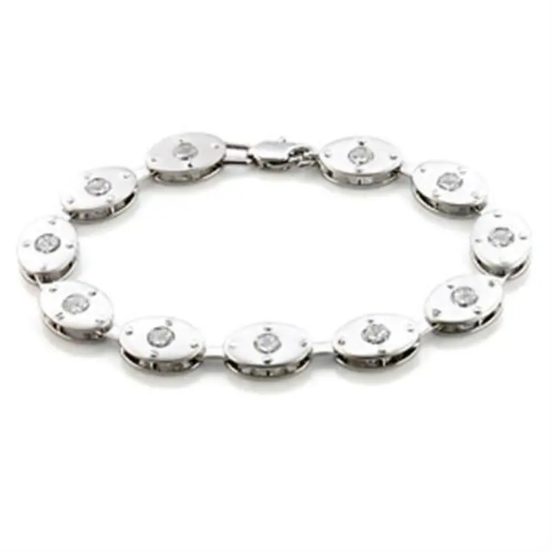 Matte Rhodium & Rhodium Brass Bracelet With Aaa Grade Cz In Clear 1