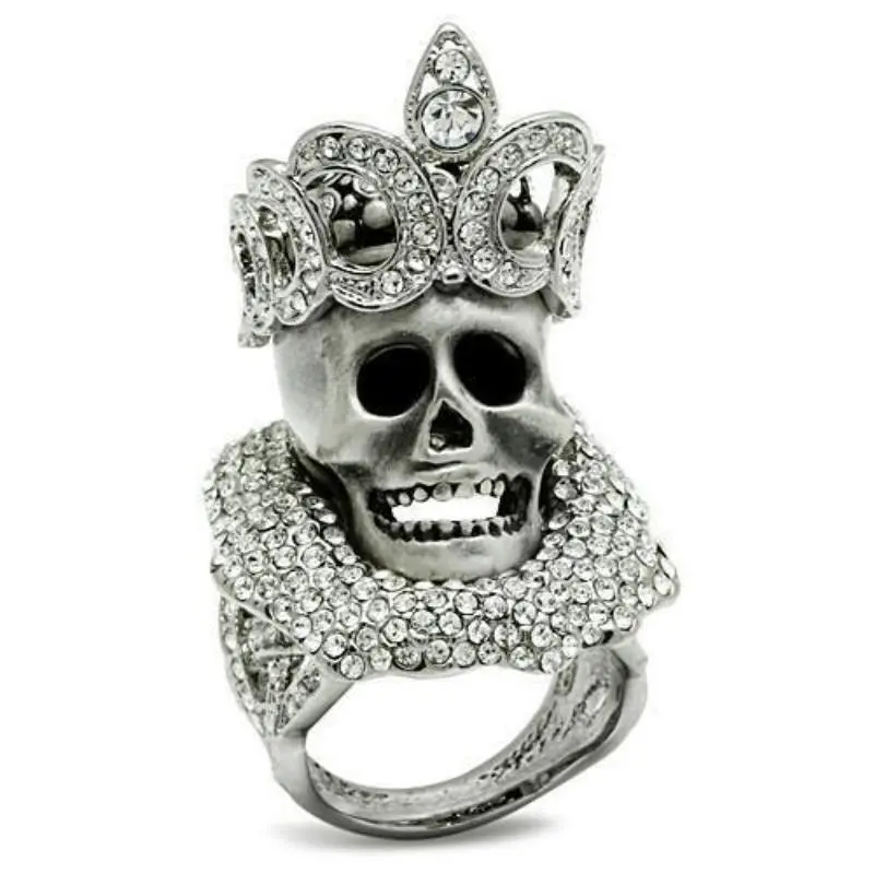 Matte Rhodium & Rhodium White Metal Ring With Top Grade Crystal In Clear 1