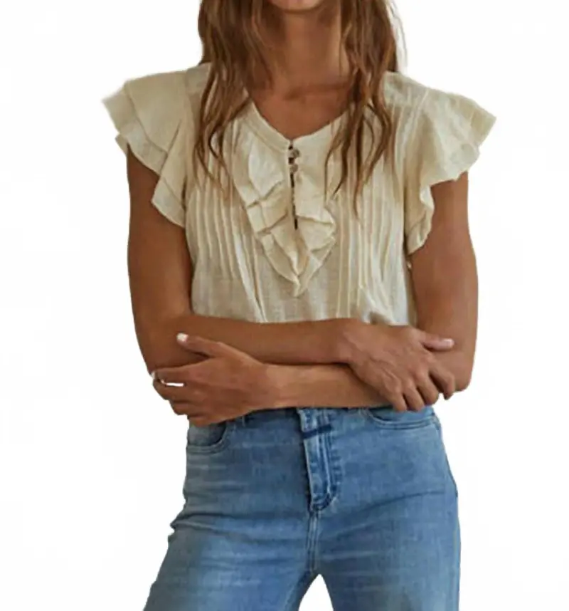 Maude Woven V-Neck Top In Cream 1