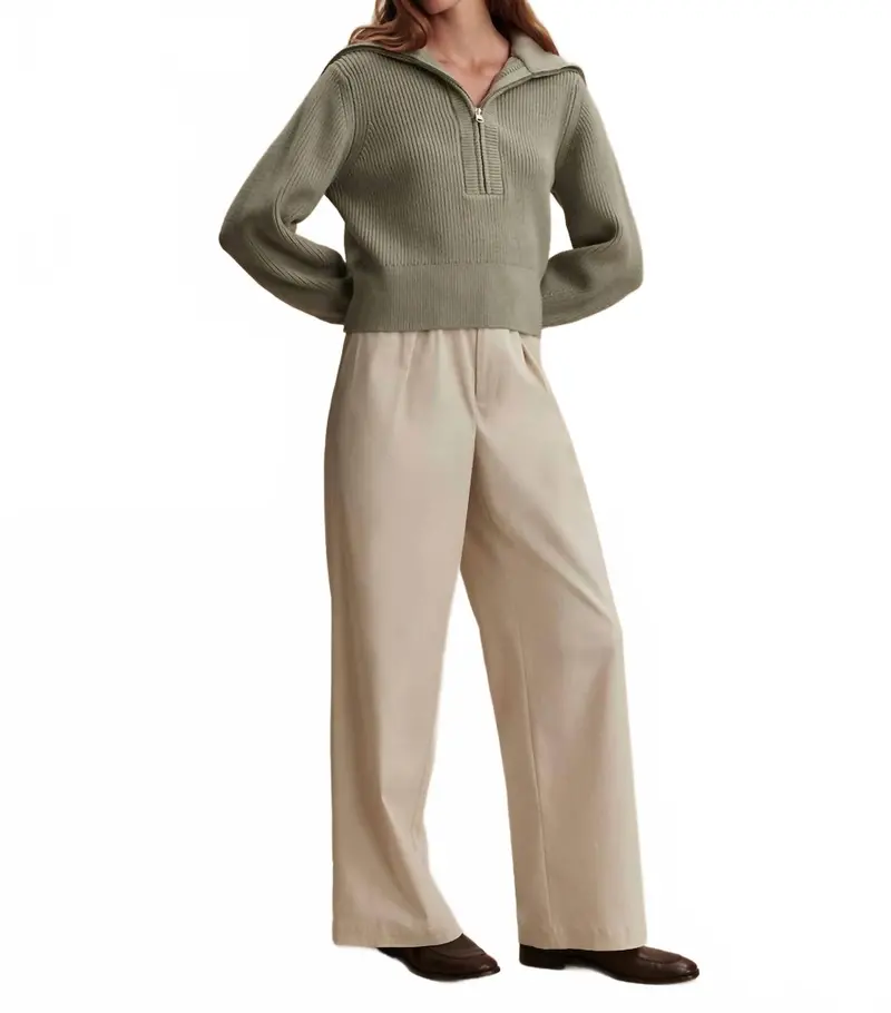 Maura Half Zip Rib Knit Sweater In Agate Grey 1