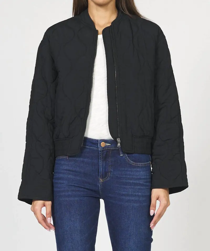 Maverick Quilted Bomber Jacket In Black 1