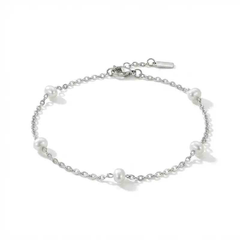 Max Anklet Silver Plated 9.5" 5Mm Freshwater Pearls Lobster Clasp 1