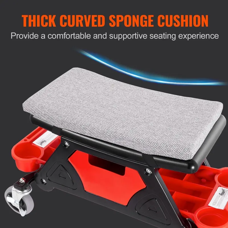 Mechanics Stool, 300 Lbs Capacity Rolling Mechanic Seat With 4" Wheels, With Three Slide Out Tool Trays And Drawer, Heavy Duty Roller Creeper Seat For Home Garage Diy Automotive 1
