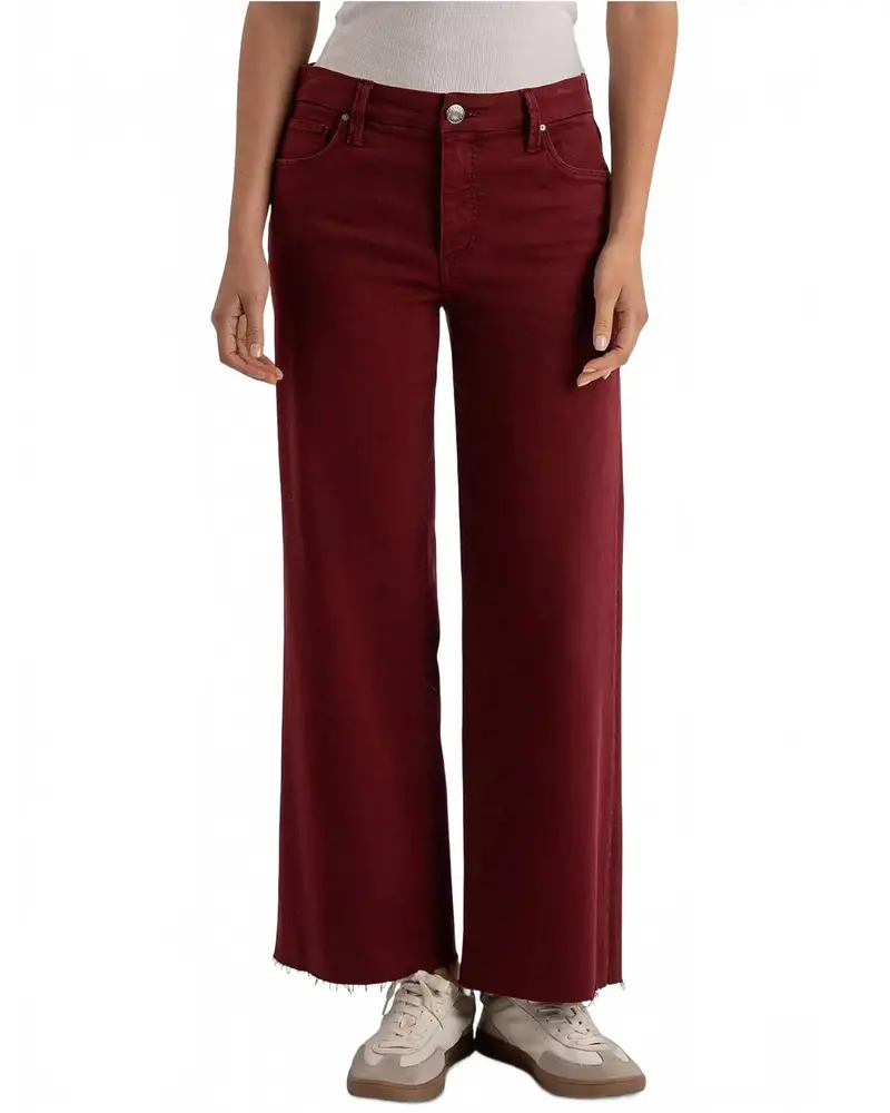 Meg High-Rise Fab Ab Wide Leg Raw Hem Jeans In Maroon 1