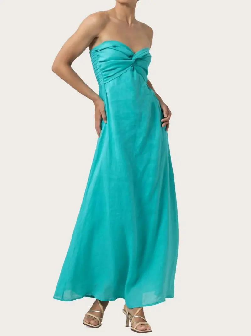 Melody Linen Maxi Dress In Laurel Teal Blue 1
