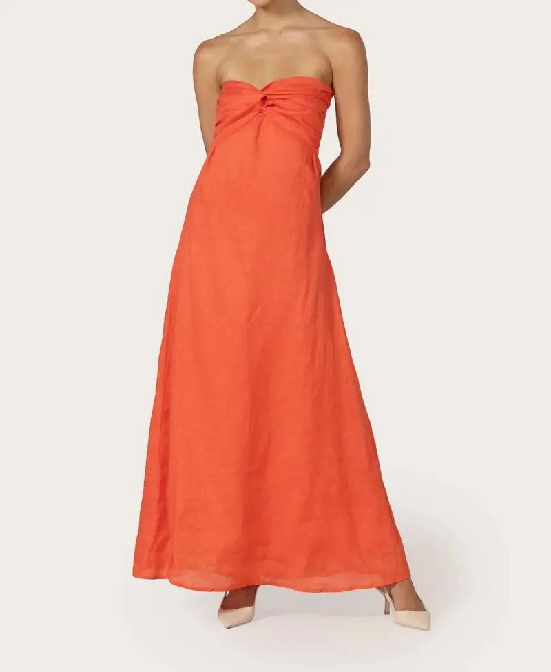 Melody Linen Maxi Dress In Salsa Coral 1