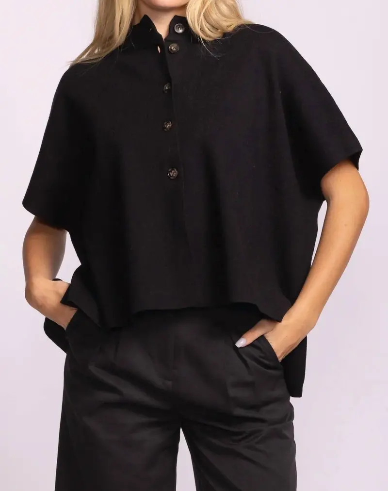 Melrose Mock Neck Button-Up Sweater In Black 1