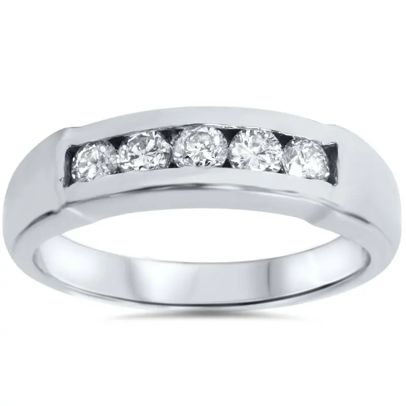 Mens 1/2Ct 14K White Gold Round Diamond Wedding Ring Size Selectable 1