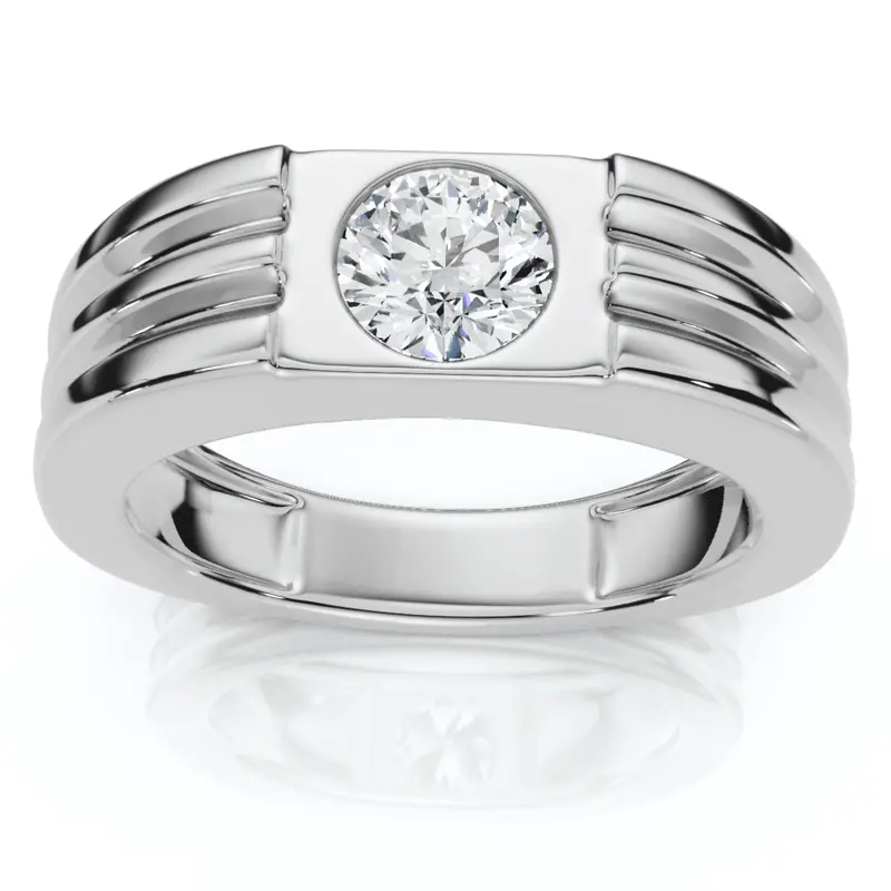 Men's 1/2Ct Round Bezel Diamond Solitaire Ring 14K Gold Or Platinum Lab Grown 1