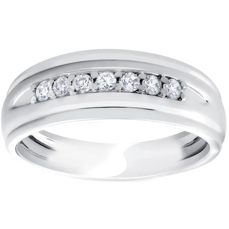 Mens 1/4Ct White Gold 7 Stone Diamond Ring 10K Polished Wedding Anniversary Band 1