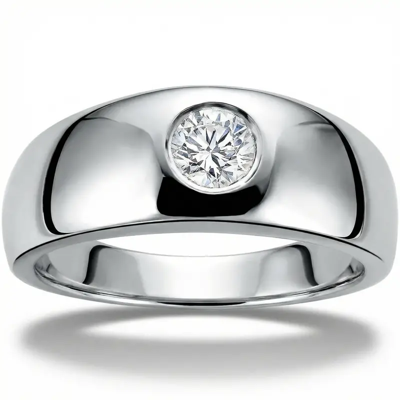 Mens 14K White Gold 1/2Ct Solitaire Bezel Round Diamond Wedding Anniversary Ring Size Selectable 1