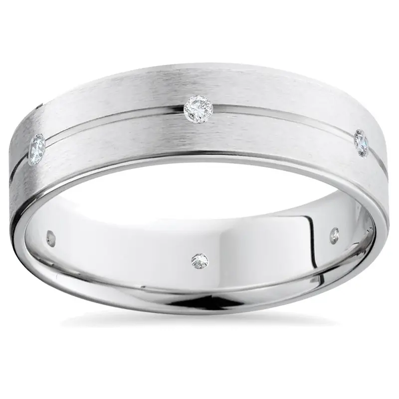 Mens 14K White Gold Diamond Comfort Fit Wedding Band Size Selectable 1