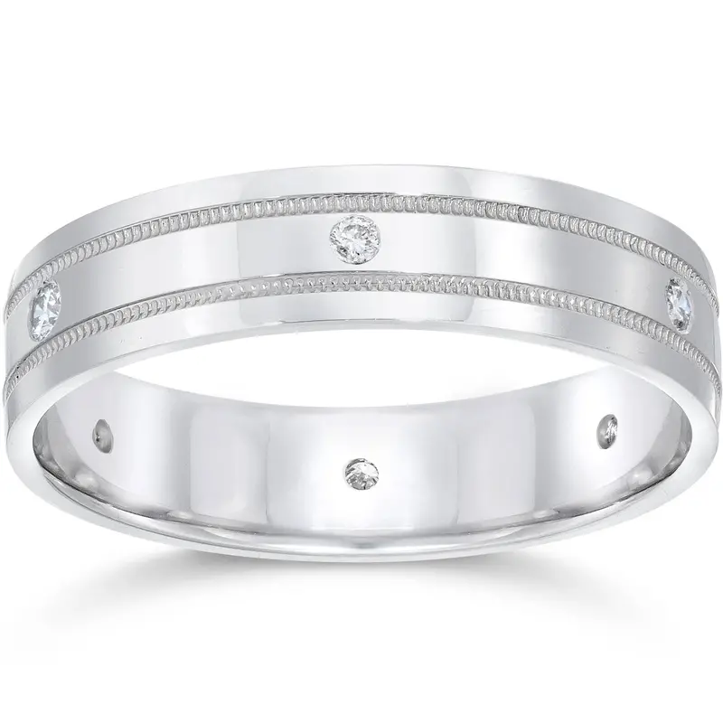 Mens 14K White Gold Diamond Wedding Anniversary Band Size Selectable 1
