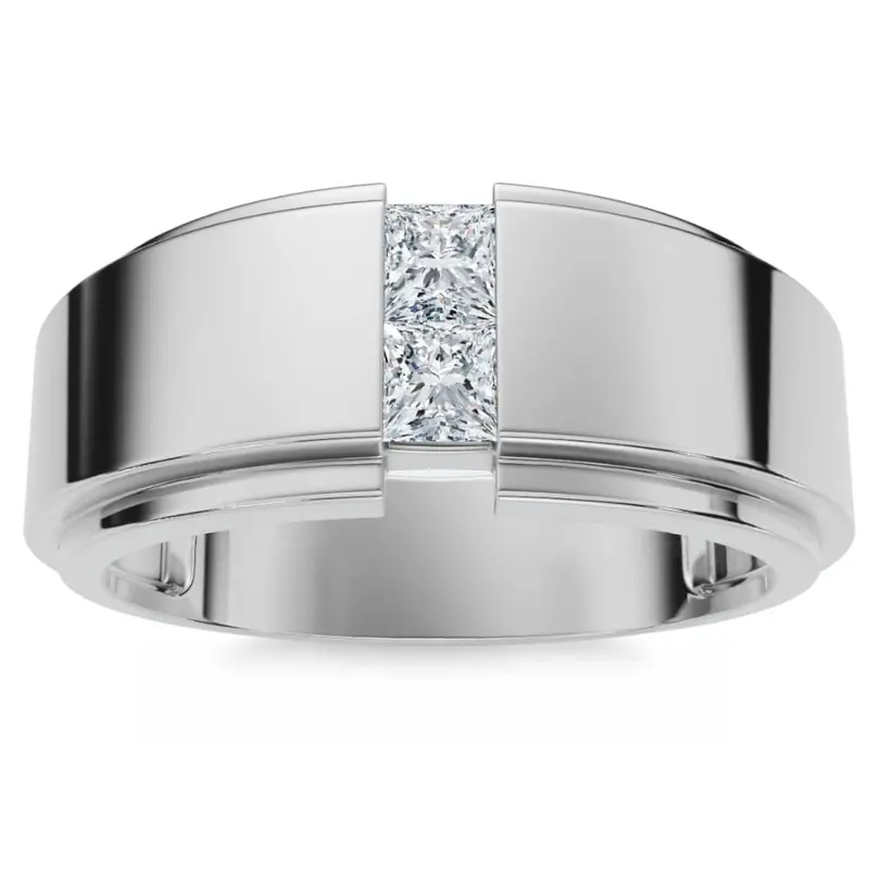 Mens 14K White Gold Princess Cut Diamond Wedding Ring Size Selectable 1