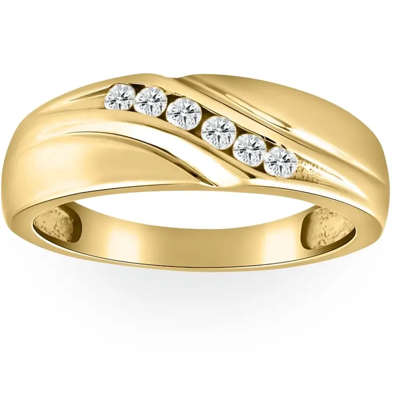Mens 14K Yellow Gold 1/4Ct Diamond Wedding Ring Band Size Selectable 1