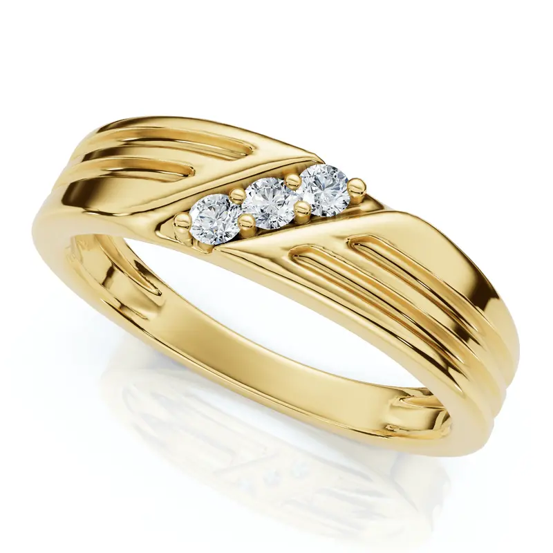 Mens 14K Yellow Gold Diamond Wedding Anniversary Ring Size Selectable 1