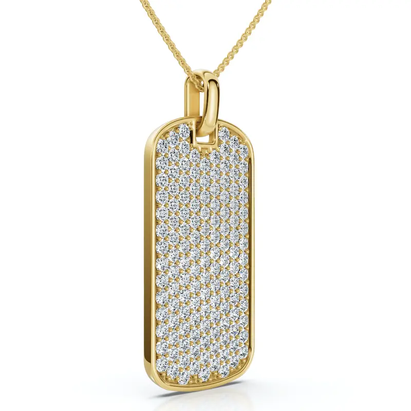 Men's 1Ct Diamond Dog Tag Pendant 14K Gold Necklace Lab Grown 18" Chain 1