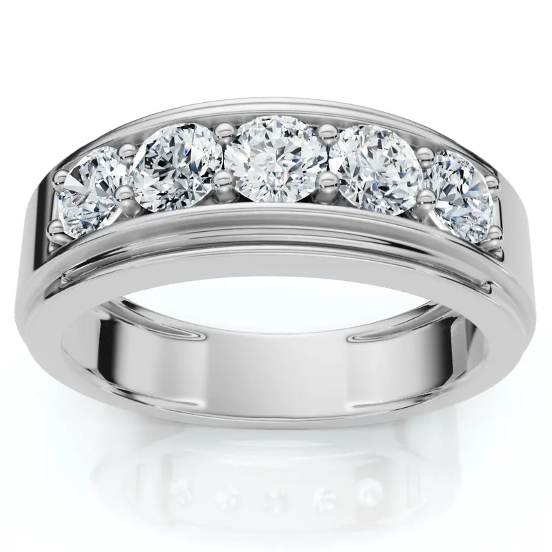 Men's 1Ct Tw Five Stone Diamond Wedding Ring 14K Gold Or Platinum Lab Grown 1