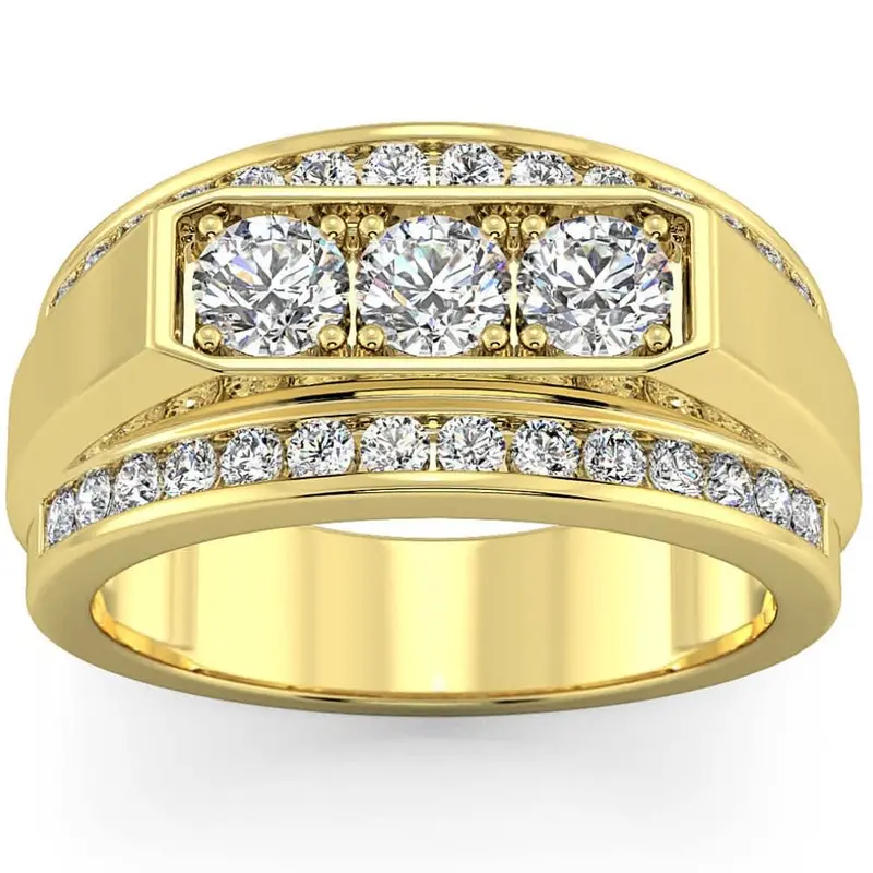 Men's 2 Ct. T.W. Lab Grown Diamond Border Three Stone Ring In 14K Gold 1
