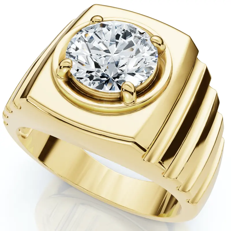 Men's 2Ct Certified Ridged Solitaire Ring Gold Lab Grown 1