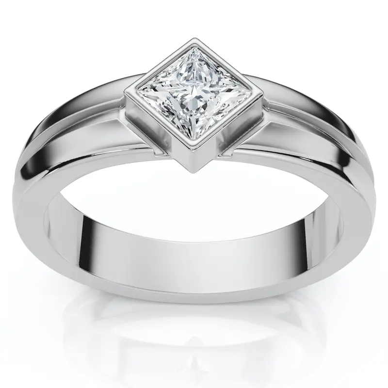 Men's 3/8Ct Princess Cut Diamond Bezel Polished Wedding Ring 14K Gold Lab Grown 1