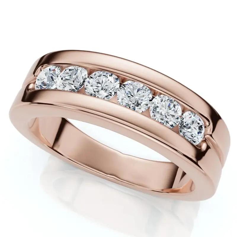 Men's 5/8Ct Diamond 6-Stone Polished Wedding Ring Lab Grown 10K Gold 1
