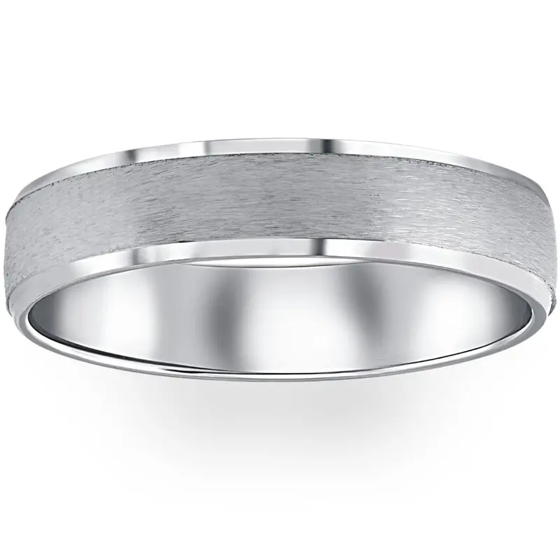 Mens 5Mm 10K White Gold Brushed Wedding Band Size Selectable 1