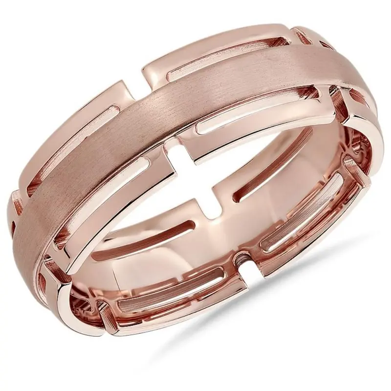 Men's 7Mm Modern Link Edge Wedding Ring In White, Yellow, Or Rose Gold 1