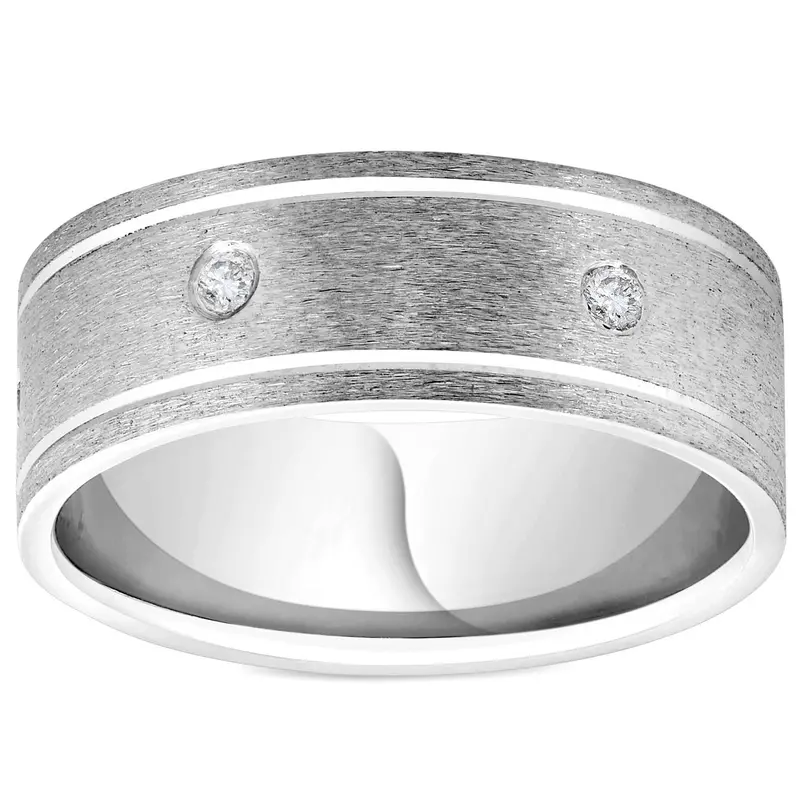Mens 950 Platinum Diamond Brushed Wedding Ring Band Size Selectable 1