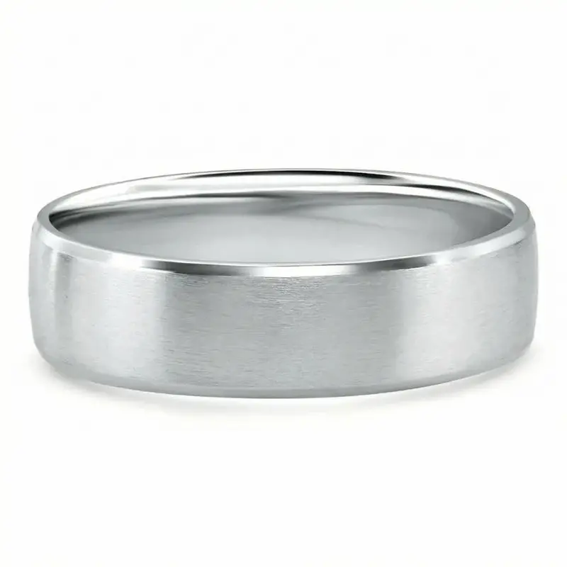 Men’s Beveled-Edge Brushed Wedding Band – Choice of 14K Gold or 950 Platinum